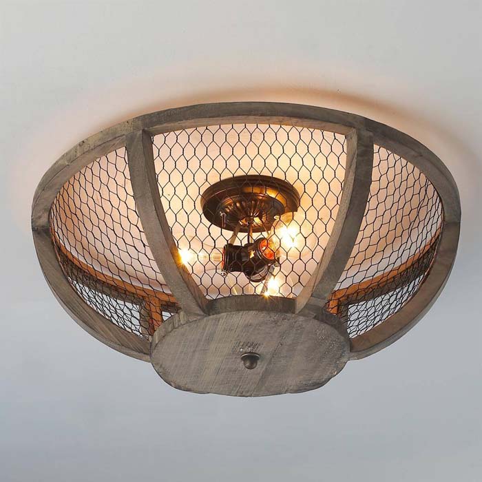 Ceiling Light Fixture With Chicken Wire Shade #farmhouse #lighting #decorhomeideas