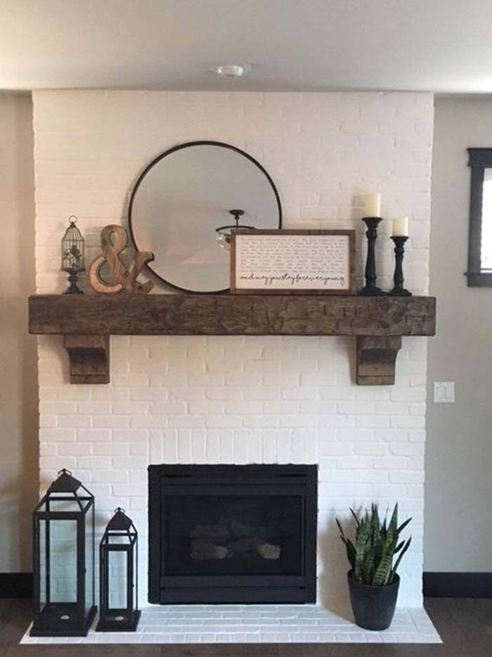Chunky Textured Wooden Mantel for Your Fireplace #brickfireplace #decorhomeideas
