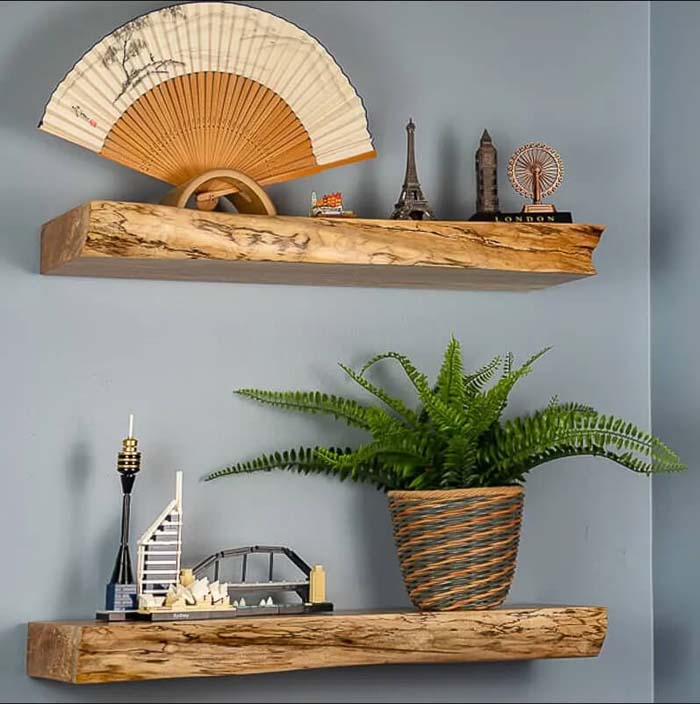 Contemporary Live Edge Slab Floating Shelf #floatingshelf #organization #decorhomeideas