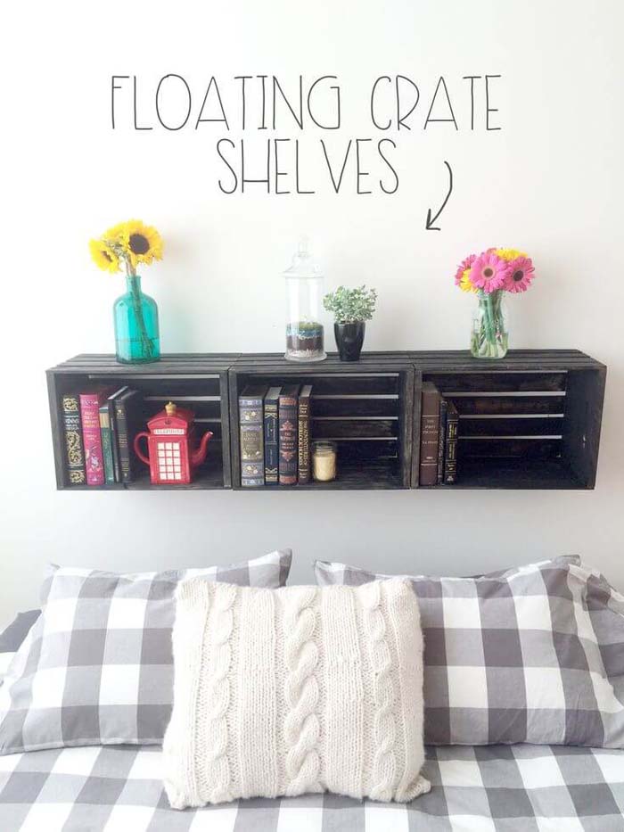 Cozy Country Crates #floatingshelf #organization #decorhomeideas