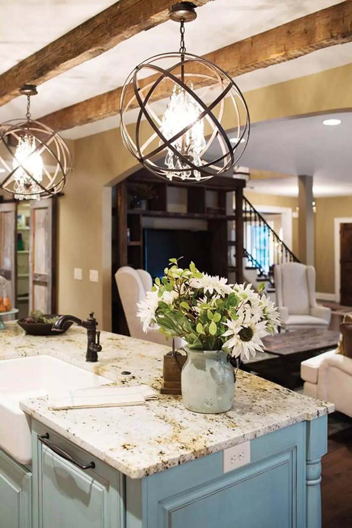 Crystal Chandelier With Rusted Orbit Accent #farmhouse #lighting #decorhomeideas