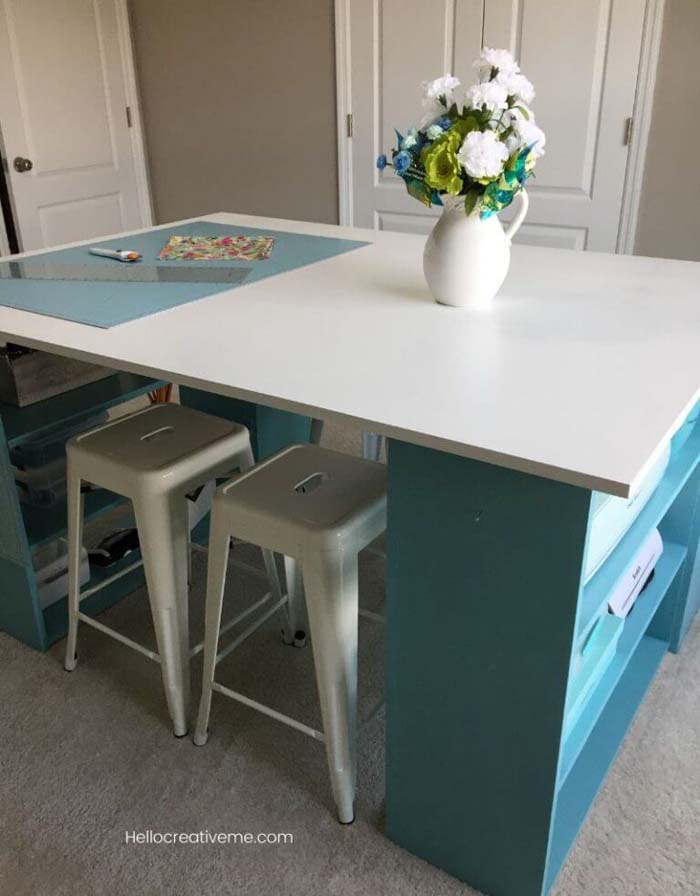 Custom DIY Craft Table with Storage #diy #crafttables #desks #decorhomeideas