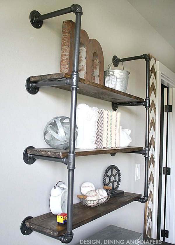 DIY Rustic Industrial Plumbing Pipe Bookshelf #diybookshelf #decorhomeideas