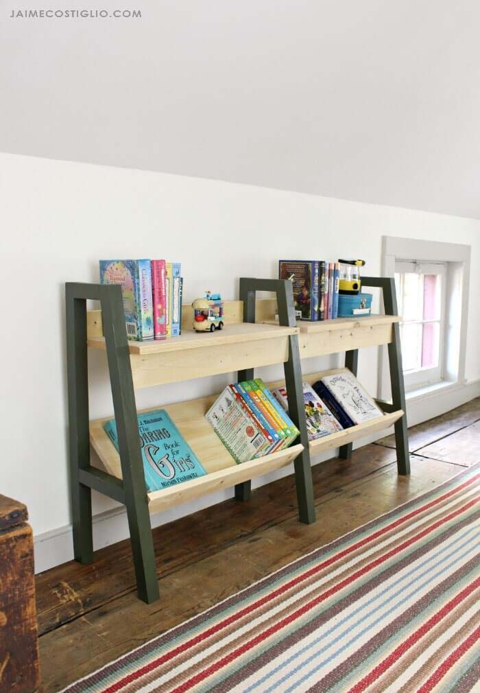 Easy Access Mid Century Modern DIY Bookcase #diybookshelf #decorhomeideas