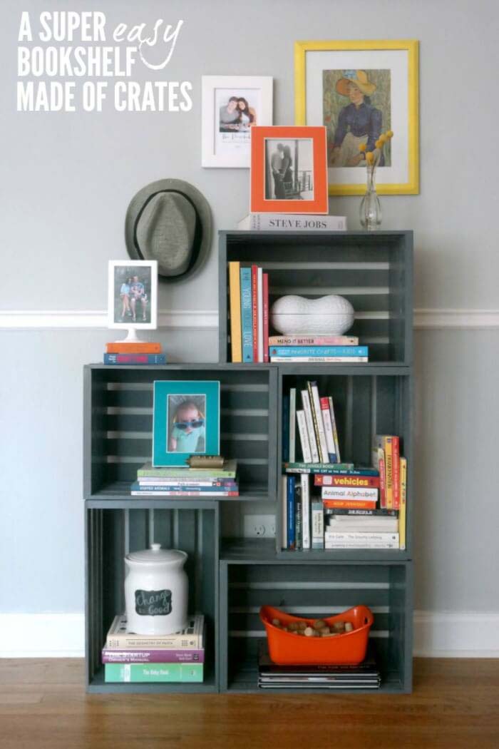 Easy and Simple Stacked Crate #diybookshelf #decorhomeideas