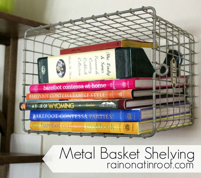 Easy DIY Hardware Store Wire Basket #diybookshelf #decorhomeideas