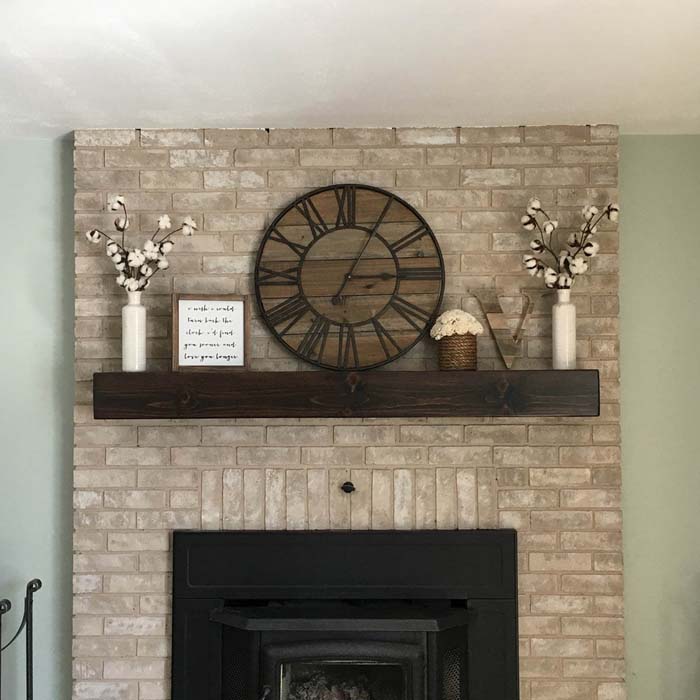 Floating Mantel for a Modern Rustic Fireplace #brickfireplace #decorhomeideas