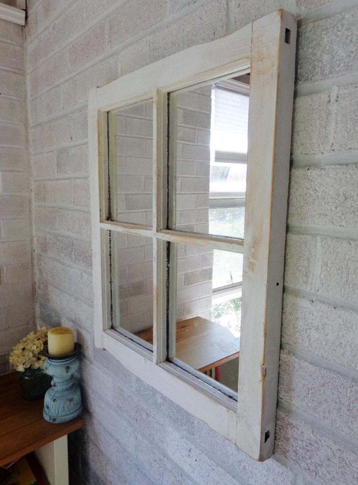 Four Pane Vintage Window Mirror #oldwindows #repurpose #decorhomeideas