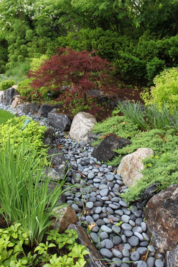 French Drain With Boulders on One Bank #dryriverbed #drycreek #decorhomeideas