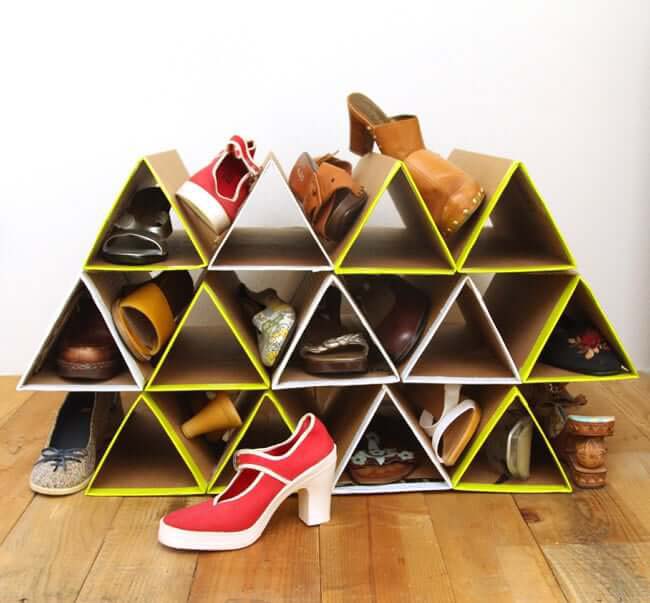 Fun and Funky Triangular Shoe Cubbies #entrywayshoestorage #decorhomeideas