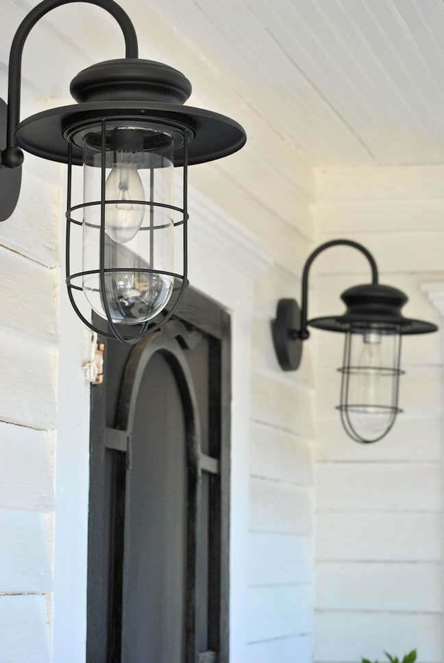 Gooseneck Wall Sconces With Wire-caged Glass Covers #farmhouse #lighting #decorhomeideas