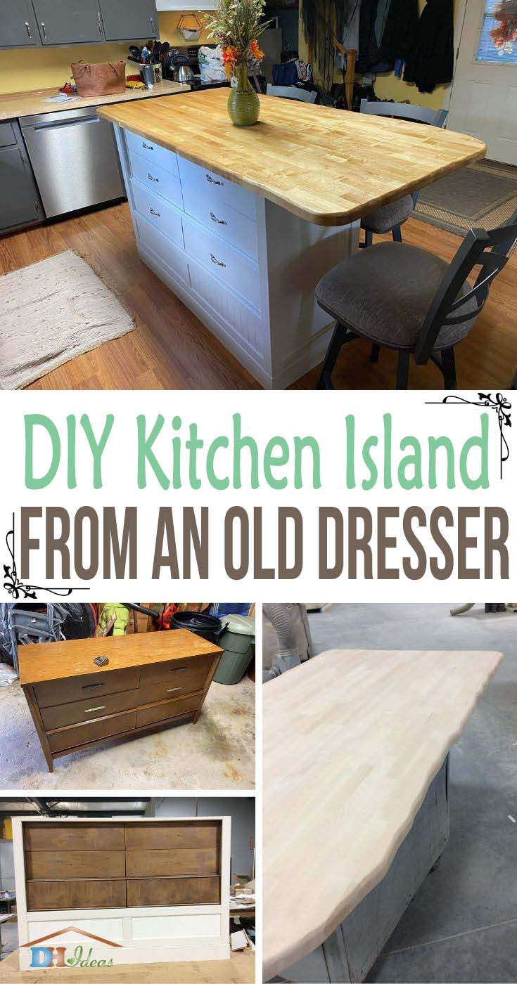 How To DIY Kitchen Island From Old Dresser. Making your own kitchen island from a dresser might seem like a difficult task, but following these easy steps, you can DIY a masterpiece that will stand out in your kitchen. #decorhomeideas