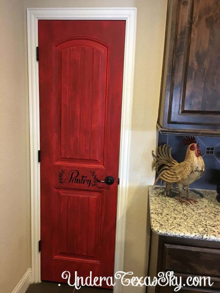 Just Make it Red and then Antique It #pantrydoor #decorhomeideas