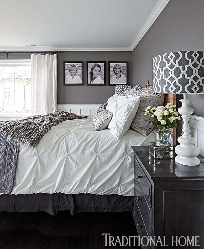Layers of Texture Complete this Clean White and Effortless Grey Bedroom #greybedroom #decorhomeideas