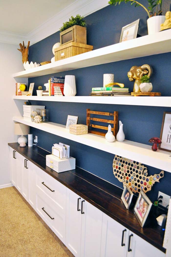 Long and Lean Home Office Floating Shelves #floatingshelf #organization #decorhomeideas