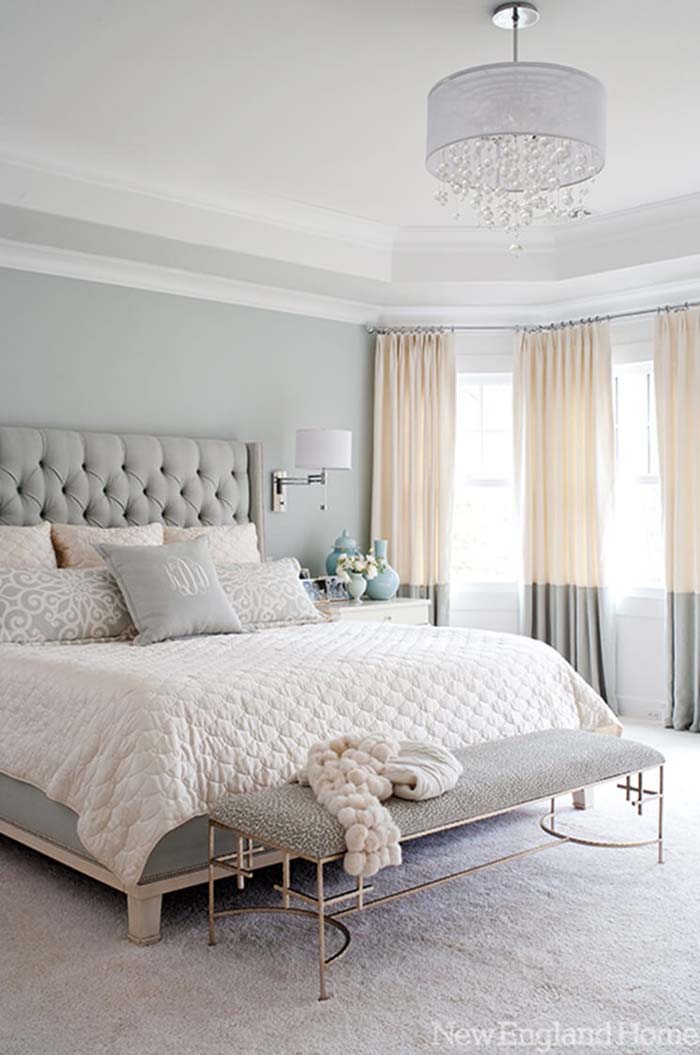 Luxe, Feminine Decor and Furniture Heighten this Soft Grey Bedroom #greybedroom #decorhomeideas