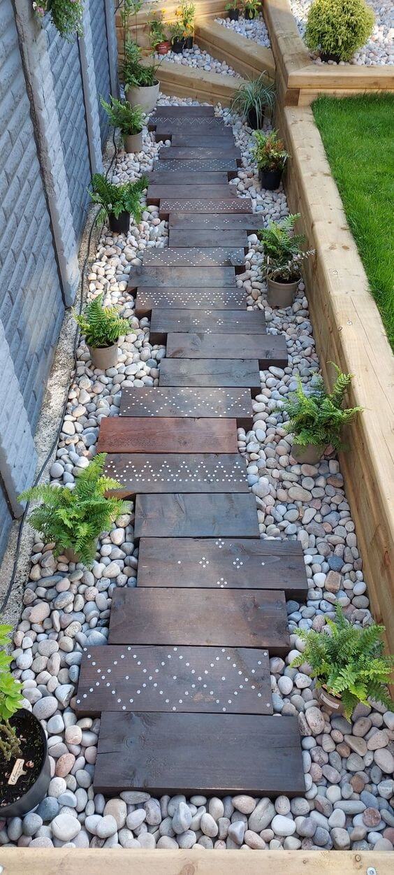 Natural Pebble And Wooden Ground For Side yard #rocks #garden #decorhomeideas