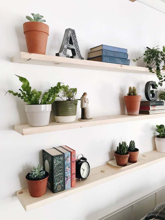 Natural Unfinished Wood Floating Shelves Trio #floatingshelf #organization #decorhomeideas