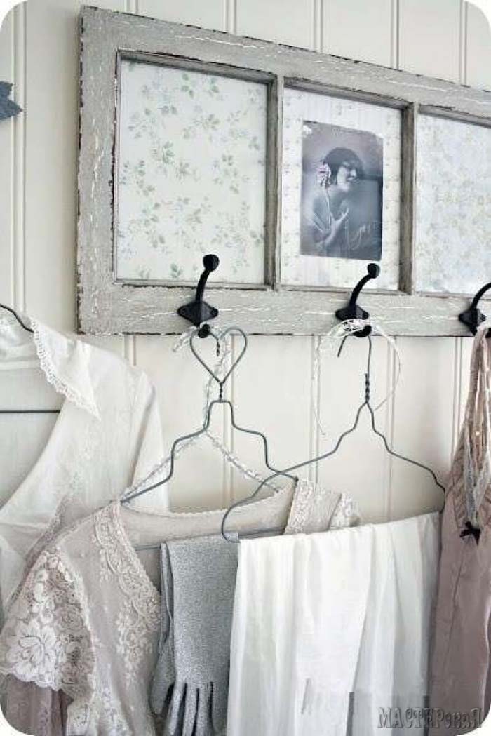 Paint, Paper Make A Pretty Clothes Rack #oldwindows #repurpose #decorhomeideas