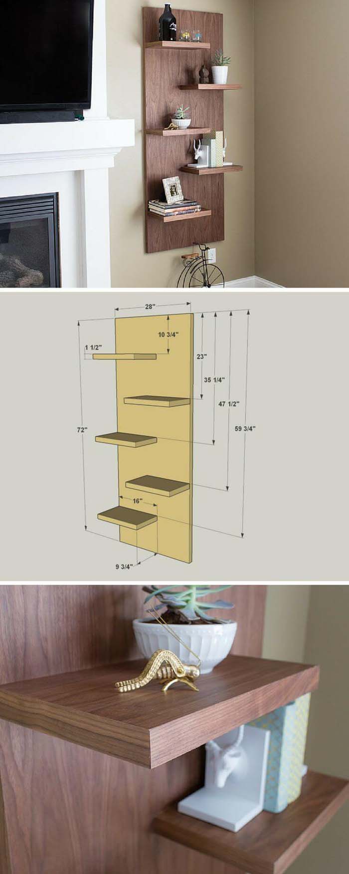 Pretty Wood Panel with Cantilevered Shelves #floatingshelf #organization #decorhomeideas