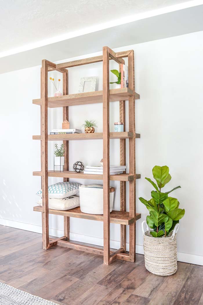 Rectangular Reclaimed Wood Geometric DIY Bookshelf #diybookshelf #decorhomeideas