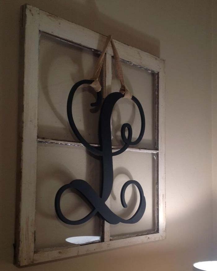 Show Off A Lovely Initial #oldwindows #repurpose #decorhomeideas