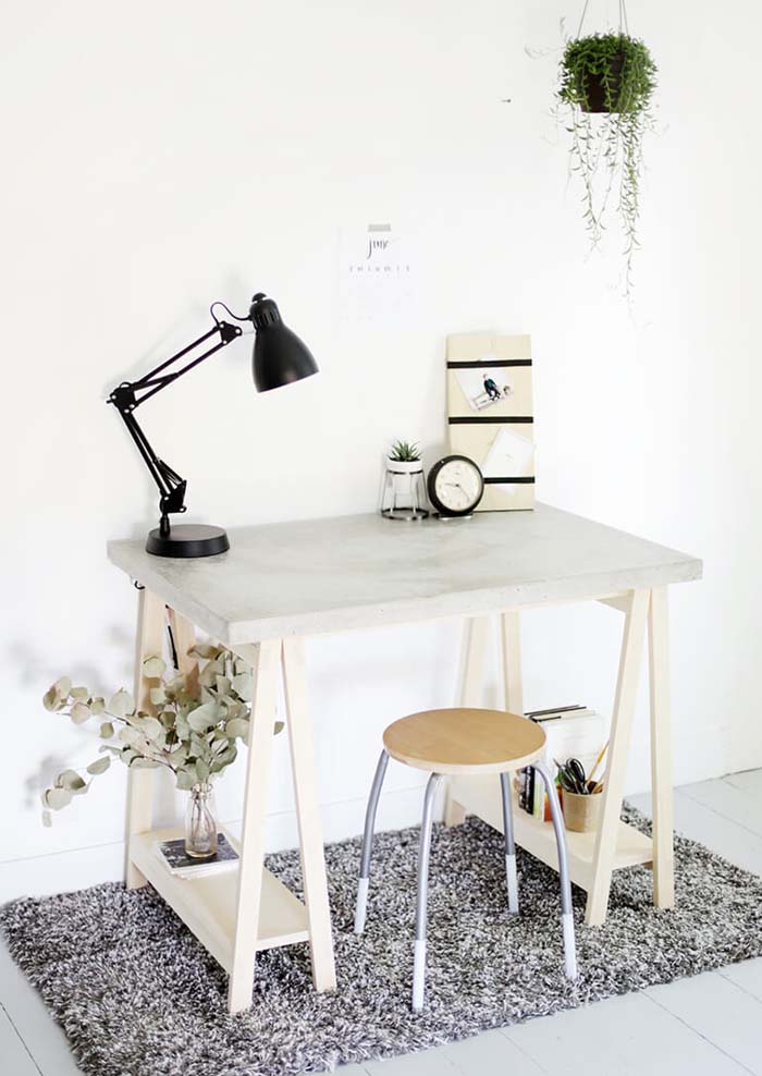 Simple and Compact Concrete Crafting Station #diy #crafttables #desks #decorhomeideas
