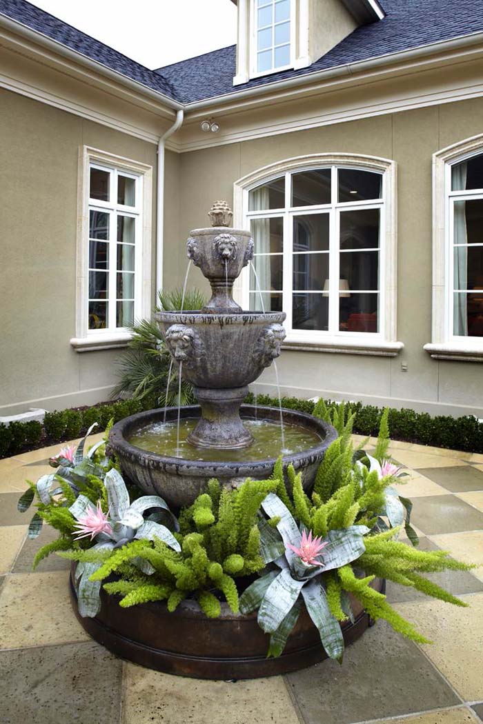 Stone Courtyard Fountain #waterfountain #landscaping #decorhomeideas