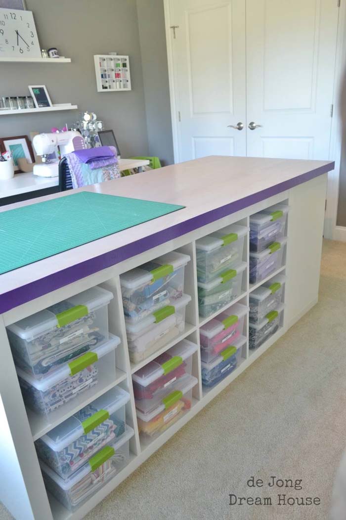 Storage Galore Clever DIY Ikea Craft Table #diy #crafttables #desks #decorhomeideas