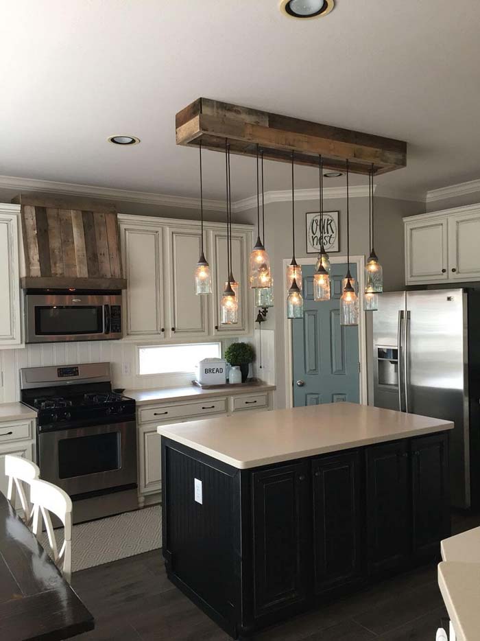 Suspended Track Lighting With Mason Jar Shades #farmhouse #lighting #decorhomeideas