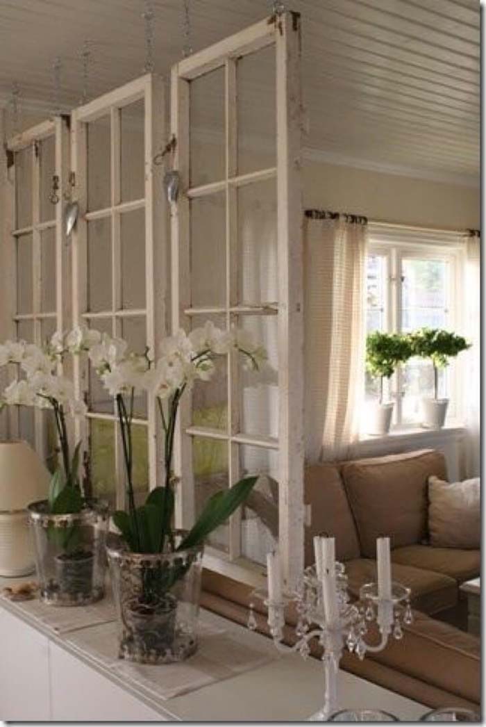 Suspended Window Frames Are An Airy Room Divider #oldwindows #repurpose #decorhomeideas