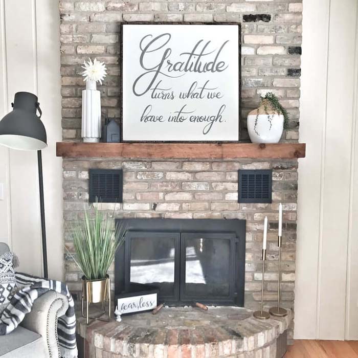 Sweet Handwritten Cursive Sign for Your Mantle #brickfireplace #decorhomeideas