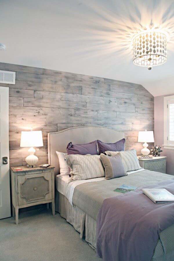 Textures and Soft Lavender Color Pops Set the Mood in this Grey Bedroom #greybedroom #decorhomeideas