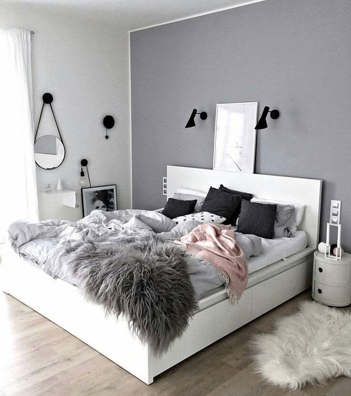 The Variation of Textures Make this Minimalist Grey Bedroom Pop #greybedroom #decorhomeideas
