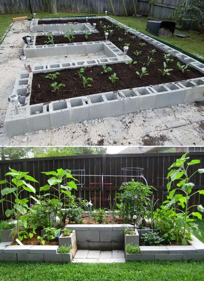 U-Shaped Concrete Block Garden #decorhomeideas