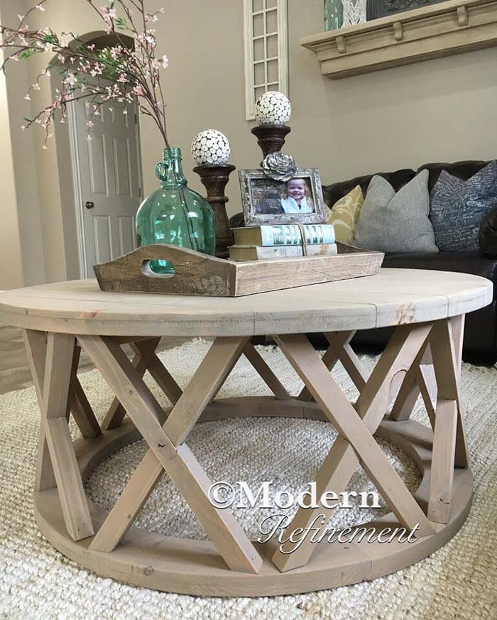 Upcycled Wire Spool Table with Antique Tray Display #coffeetabledecor #decorhomeideas