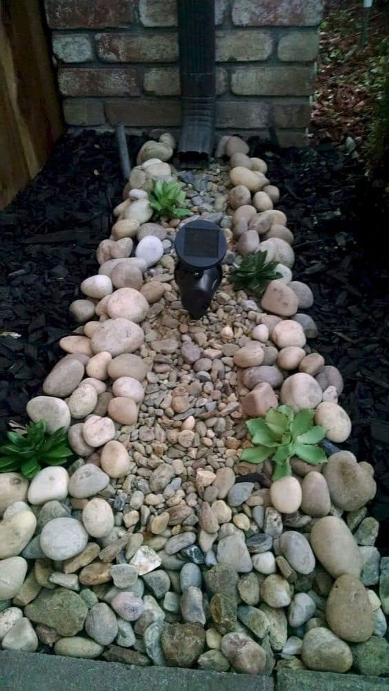 Use Your Downspout as a Water Feature #dryriverbed #drycreek #decorhomeideas