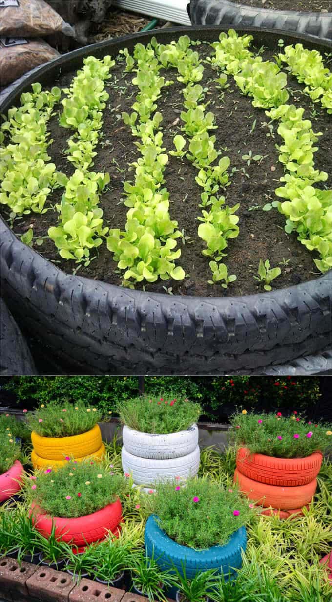 Used Tires Upcycled Into Raised Garden Planters #decorhomeideas