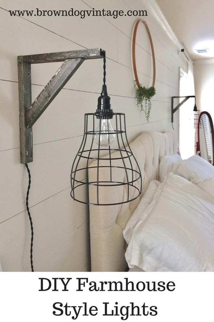 Wood Wall Sconces With Wire Cage Shades #farmhouse #lighting #decorhomeideas