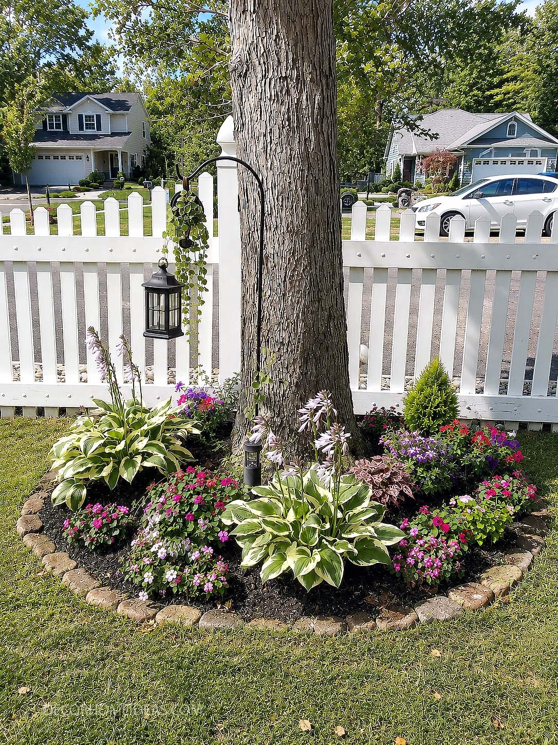 Beautiful Tree Ring Flower Bed With Hostas