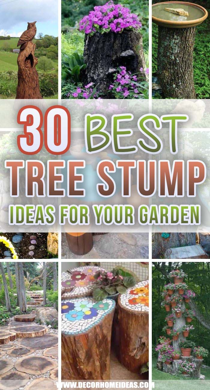 Best Tree Stump Ideas. Are you looking for some beautiful tree stump ideas? Look no further – from tree stump planters to colorful stepping stones, these will have you inspired in no time #decorhomeideas