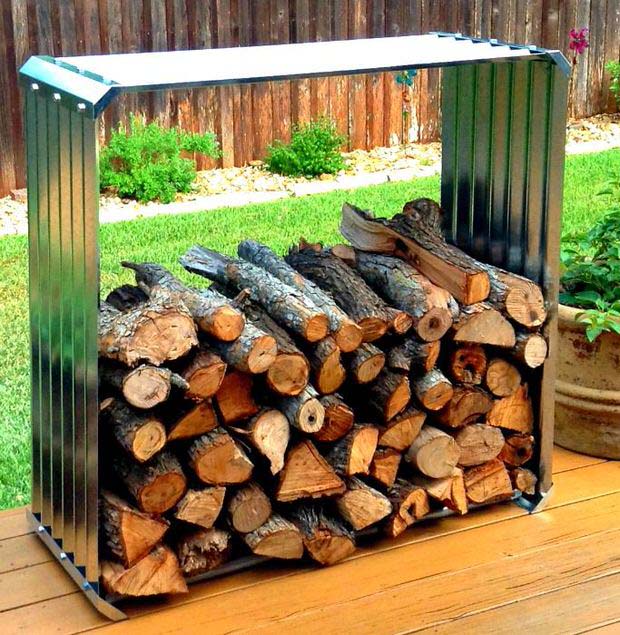 Corrugated Metal Raised Bed Frame Into Firewood Storage #decorhomeideas