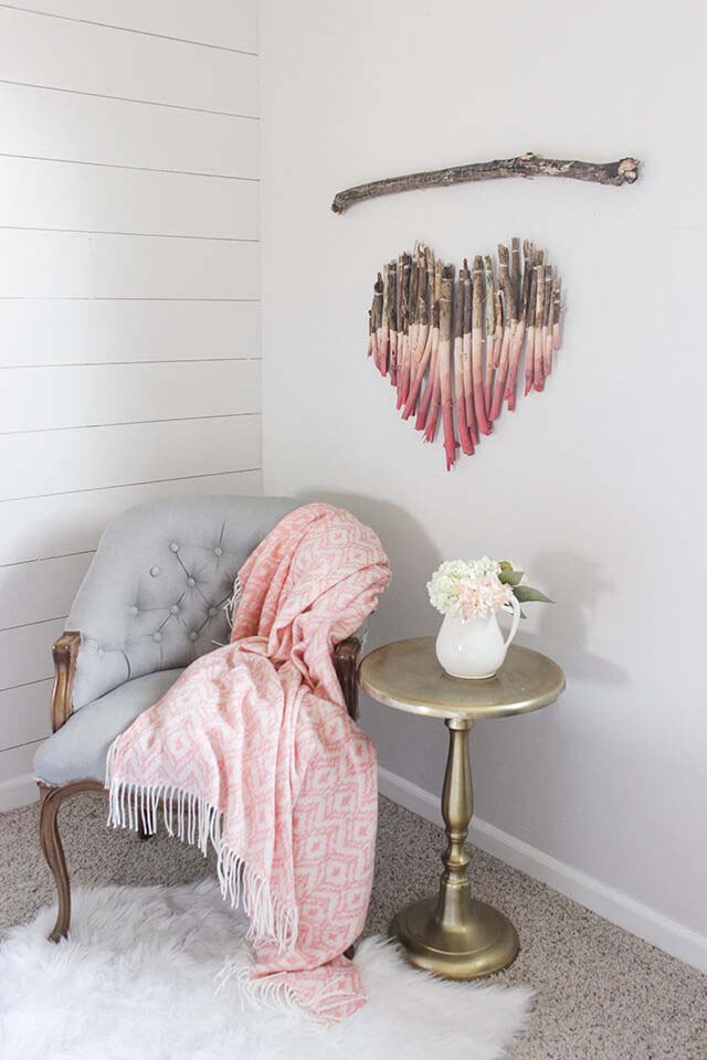 Dip Dyed Wooden Stick Heart Hanging #decorhomeideas