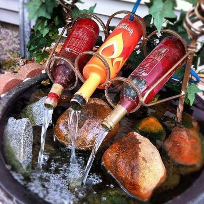 DIY Wine Bottle Water Feature #decorhomeideas