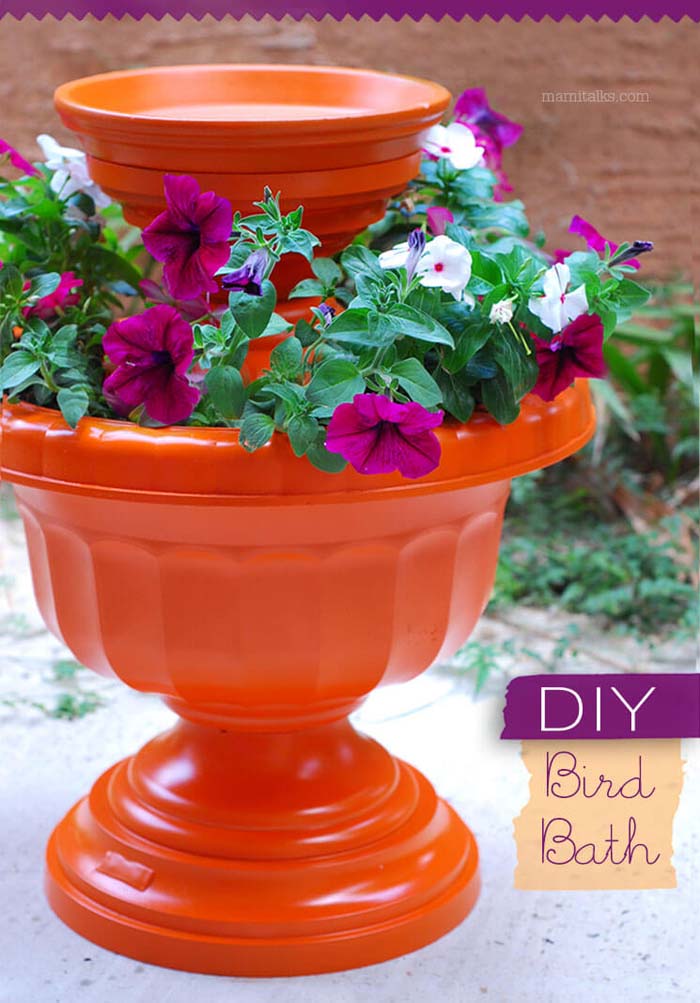 Flower Planter with Built-in Bird Bath #decorhomeideas