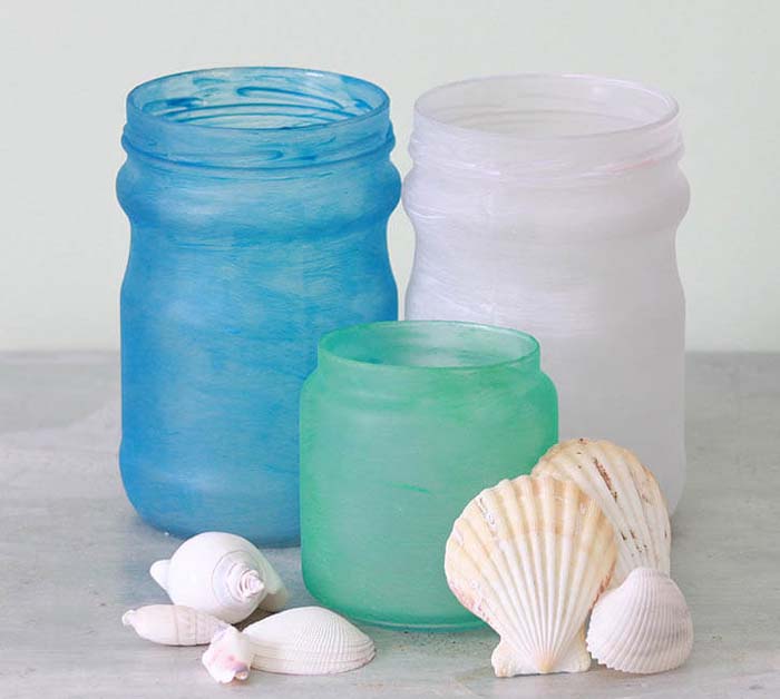 Frosted Color Beach Glass Jars #decorhomeideas