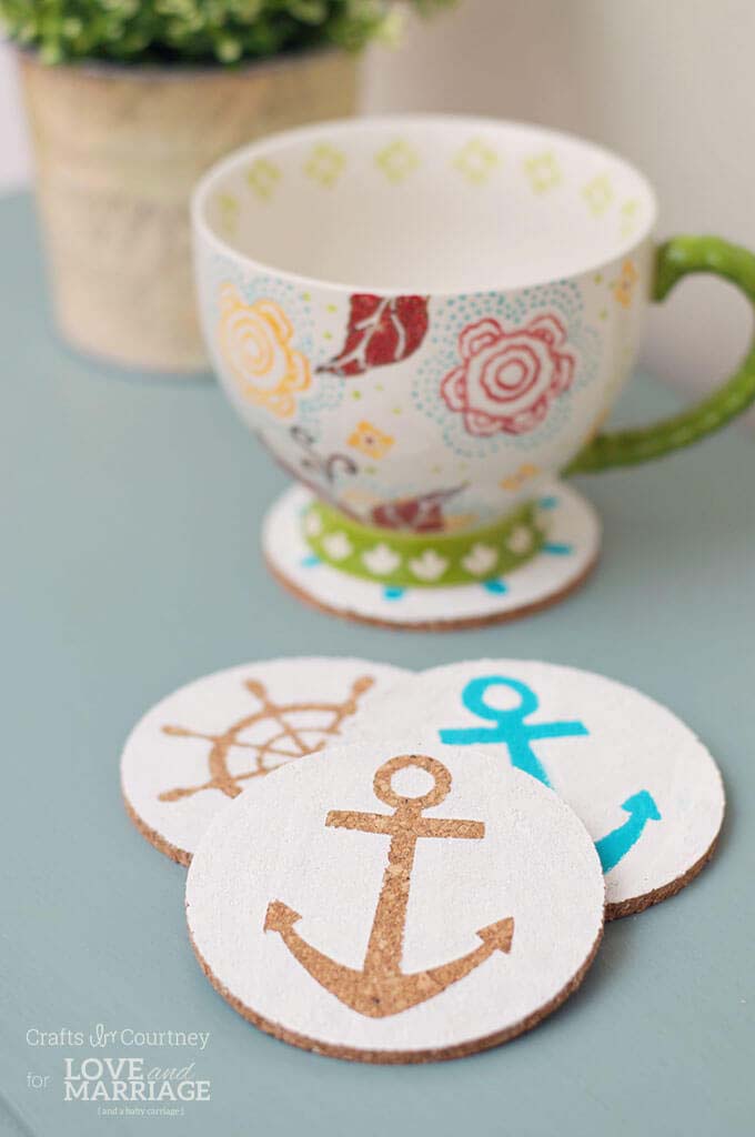 Fun Sailing Theme Cork Coasters #decorhomeideas