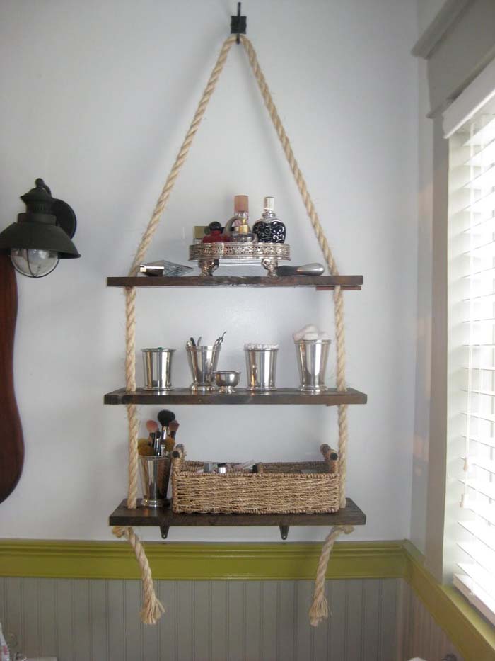 Hanging Bathroom Shelf with Nautical Rope #decorhomeideas