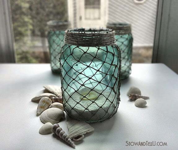Mason Jar Tea Light Holders with Nets #decorhomeideas