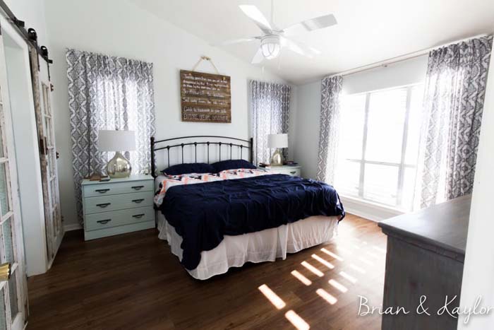 Navy, White, & Blush Master Bedroom Idea #decorhomeideas